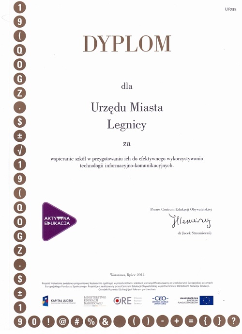 certyfikat Urząd Miasta 2014